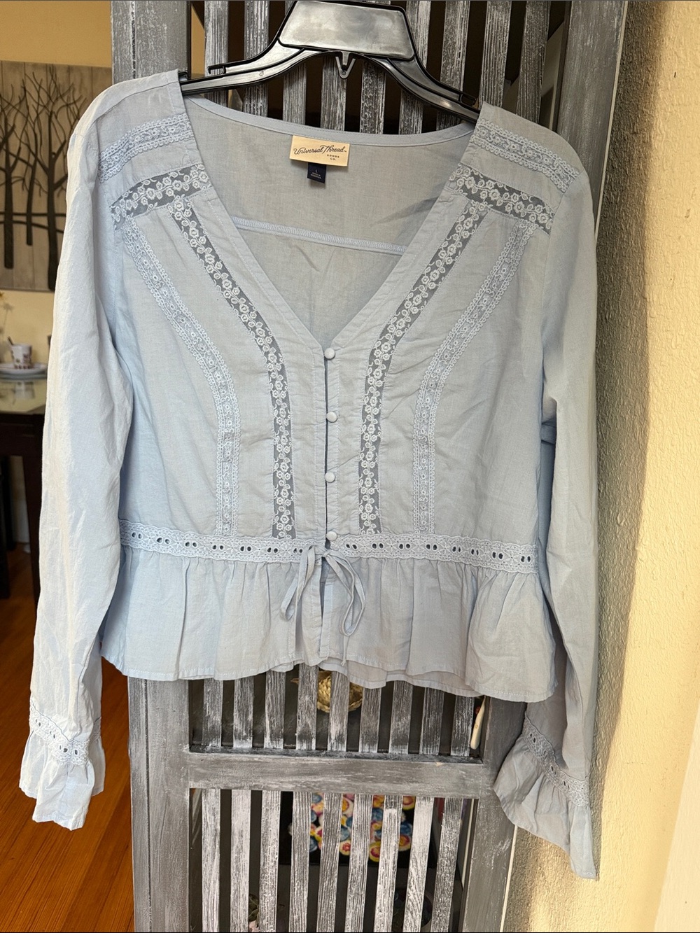 Universal Thread Light Blue Lace-Trim Peasant Blouse